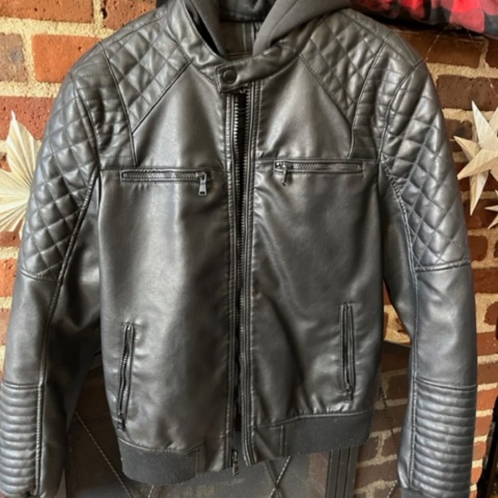 Express Leather Moto Jacket with removable hood